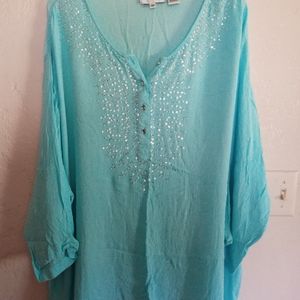 Robin egg blue gauze tunic plus sized 3x